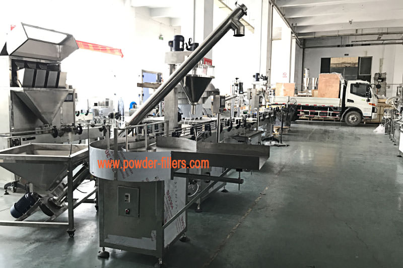 The Real Photo on Scene of Powder Bottle Filling Capping Sealing Labeling Machine Line