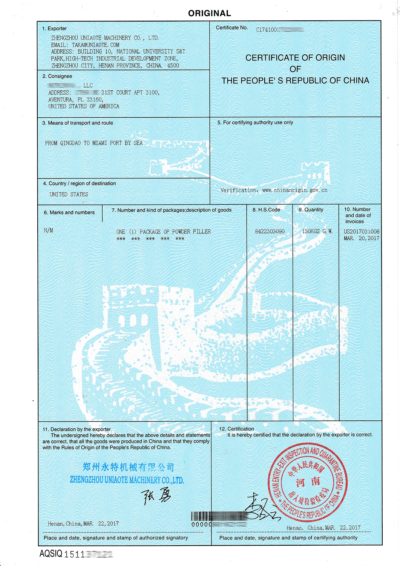 Powder Filler Export to United States